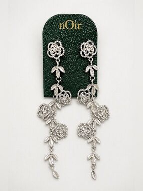 nOir Jewelry Silver Rose‎ Rhinestone  Stud Earrings